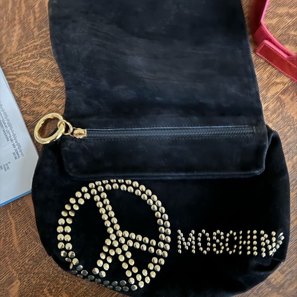 Vintage Moschino Black Suede & Gold Studded Clutch Bag - Picture 4 of 11